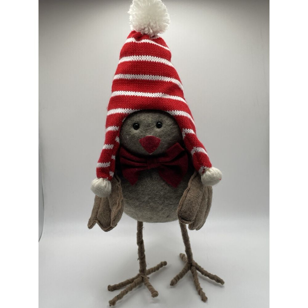 Tall 13"‎ Felt Bird Christmas Knit Stocking Hat~Beanie With Poms